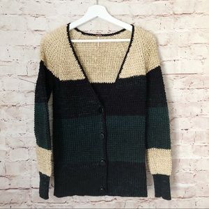 Free People color-block loose knit striped cardigan